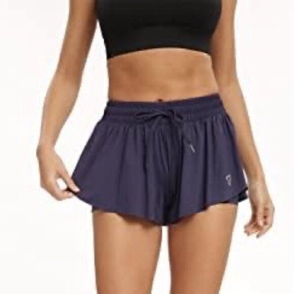 New Womens Luogongzi 2 in 1 Flowy Running Navy Shorts Sz M - Picture 2 of 12